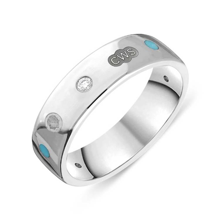 9ct White Gold 0.09ct Diamond Turquoise King's Coronation Hallmark 6mm Ring - X