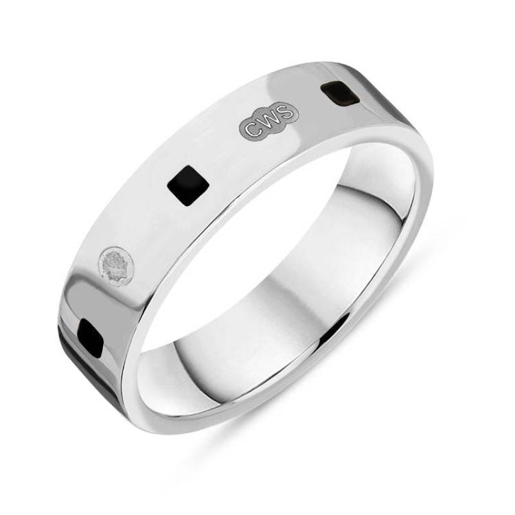 9ct White Gold Whitby Jet King's Coronation Hallmark Princess Cut 5mm Ring - O