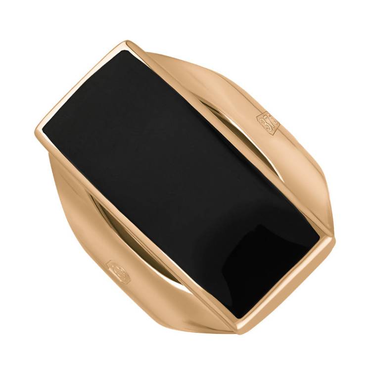 9ct Rose Gold Whitby Jet King's Coronation Hallmark Medium Oblong Ring - K