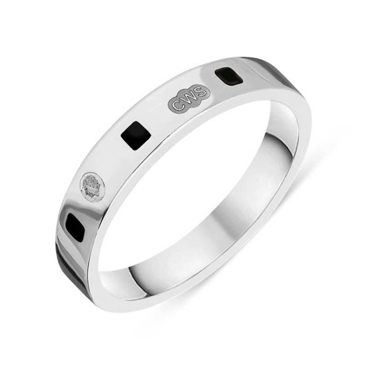 9ct White Gold Whitby Jet King's Coronation Hallmark Princess Cut 4mm Ring - Q