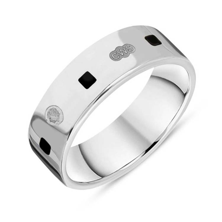 9ct White Gold Whitby Jet King's Coronation Hallmark Princess Cut 6mm Ring - Y