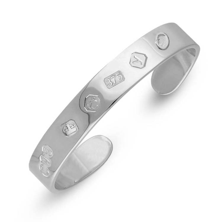 9ct White Gold King's Coronation Hallmark Cuff Bangle