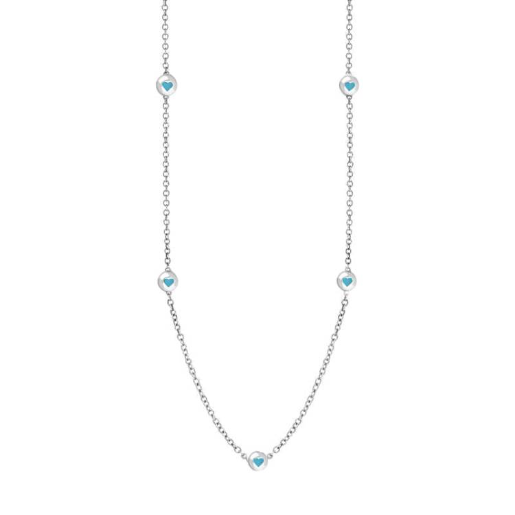 9ct White Gold Turquoise Heart Link Disc Chain Necklace - Option1 Value White Gold