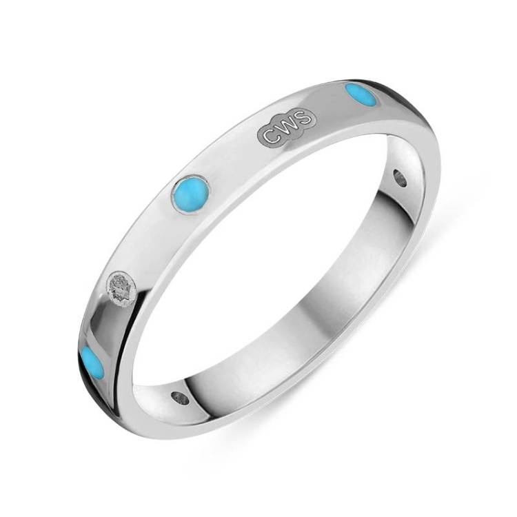 9ct White Gold Turquoise King's Coronation Hallmark 3mm Ring - U