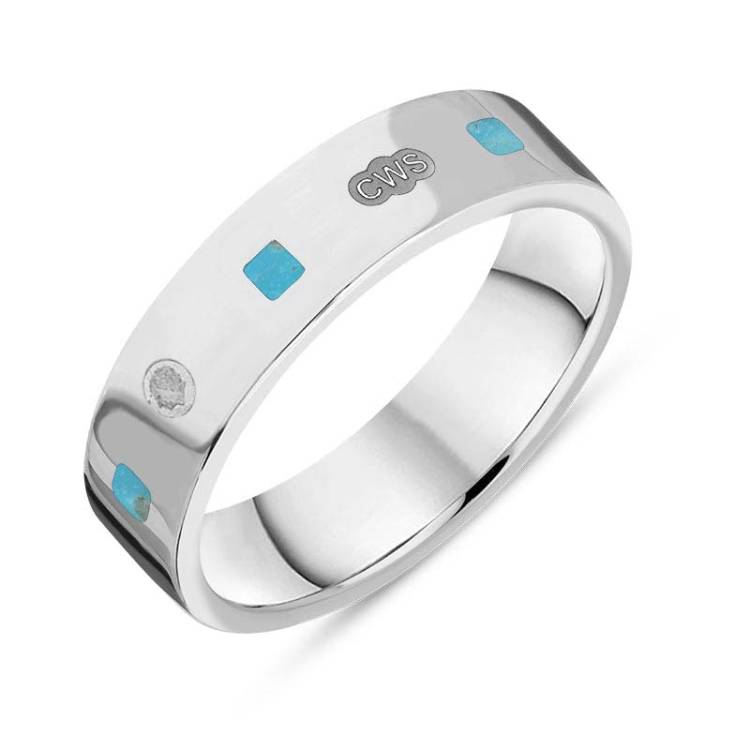 9ct White Gold Turquoise King's Coronation Hallmark Princess Cut 5mm Ring - T