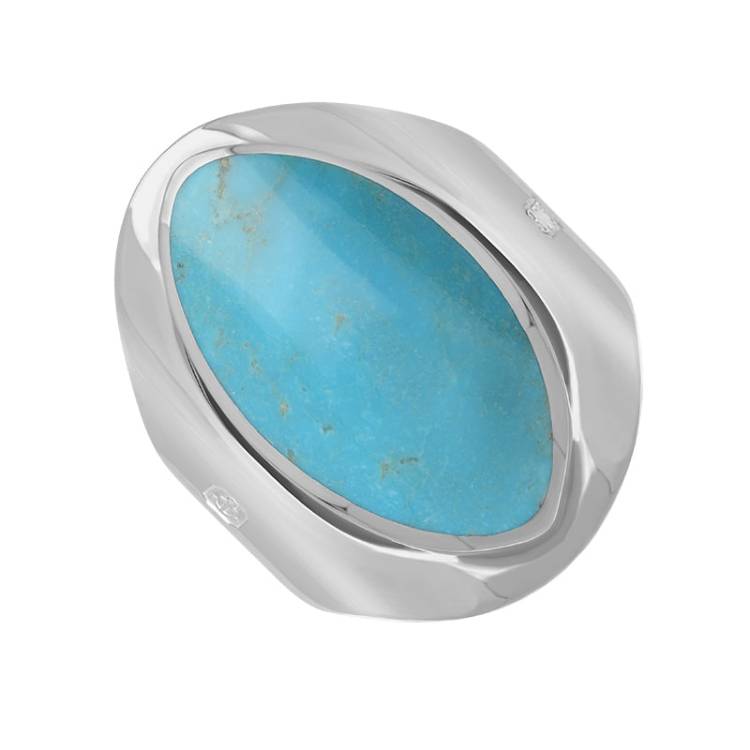 9ct White Gold Turquoise King's Coronation Hallmark Medium Oval Ring - O