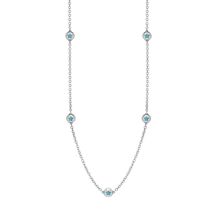 9ct White Gold Turquoise Star Link Disc Chain Necklace - Option1 Value White Gold