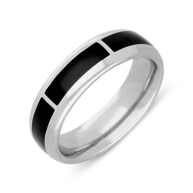 Sterling Silver Whitby Jet 1mm Gap Channel 8mm Wedding Band Ring - Silver
