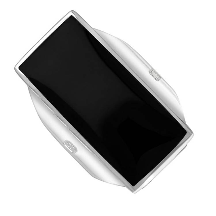 9ct White Gold Whitby Jet King's Coronation Hallmark Large Oblong Ring - T