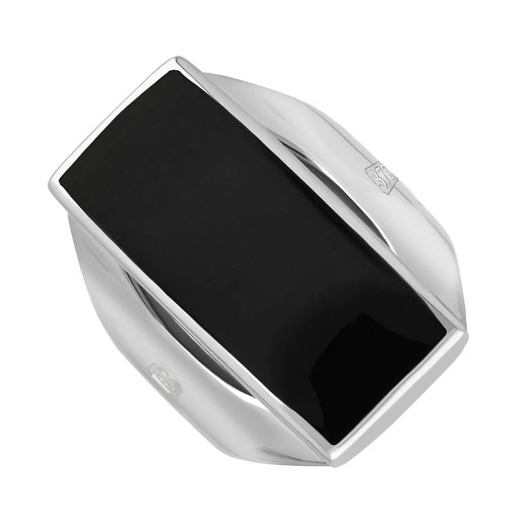 9ct White Gold Whitby Jet King's Coronation Hallmark Medium Oblong Ring - M