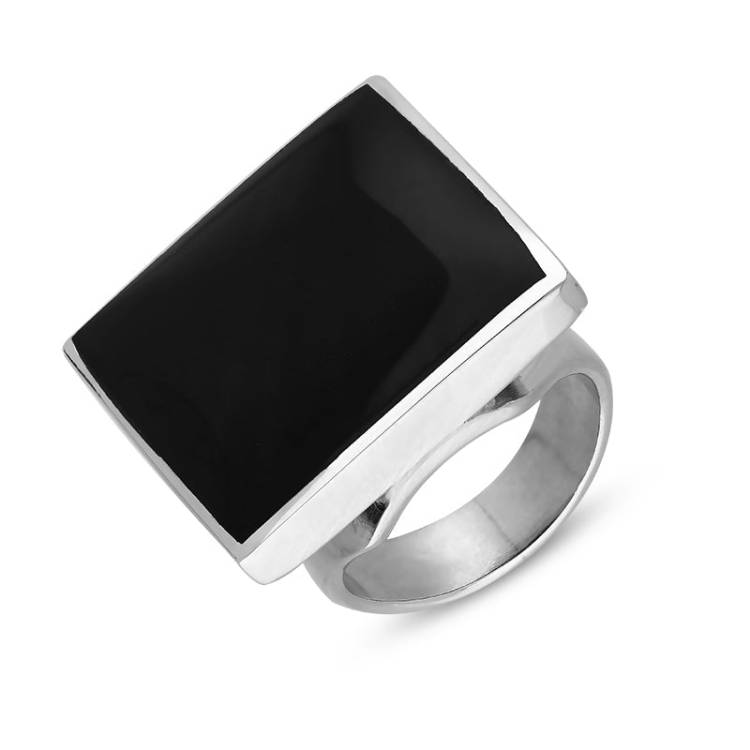 9ct White Gold Whitby Jet King's Coronation Hallmark Medium Square Ring - Y