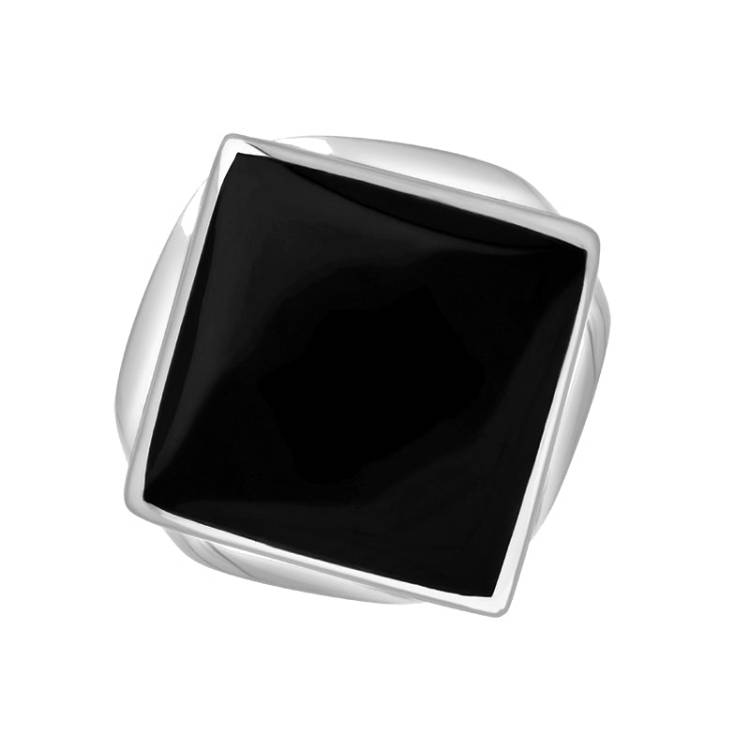 9ct White Gold Whitby Jet King's Coronation Hallmark Small Rhombus Ring - Z