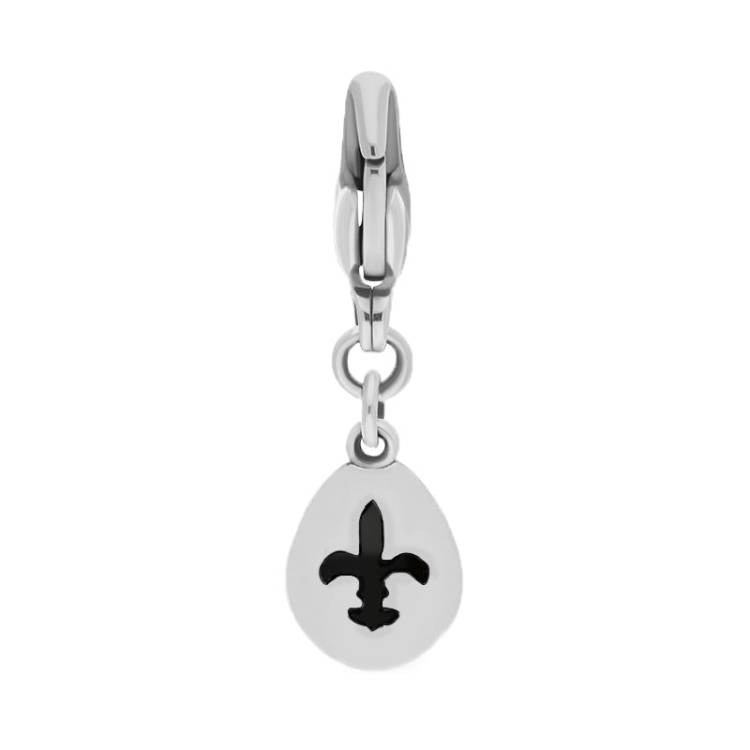 9ct White Gold Whitby Jet Pear Shaped Fleur De Lis Clip Charm - Option1 Value White Gold