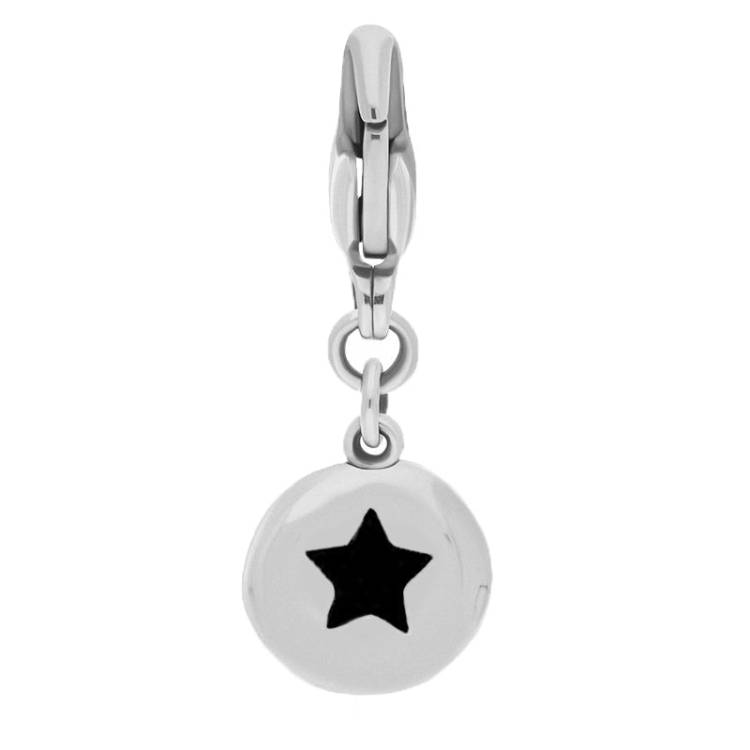 9ct White Gold Whitby Jet Round Shaped Star Clip Charm - Option1 Value White Gold