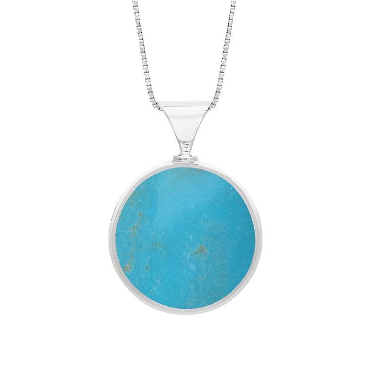 9ct White Gold Whitby Jet Turquoise King's Coronation Hallmark Double Sided Round Necklace