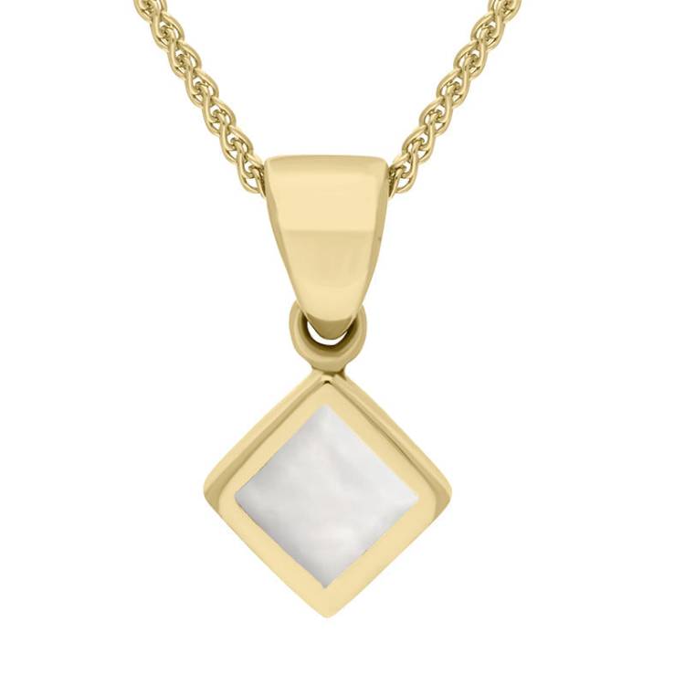 9ct Yellow Gold Mother of Pearl Dinky Square Necklace - Yellow Gold