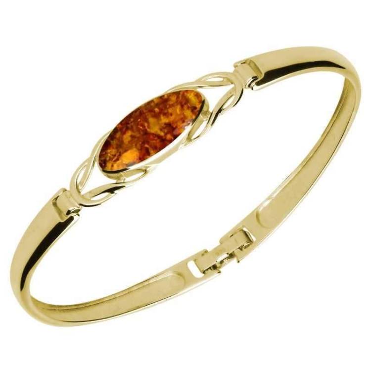 9ct Yellow Gold Amber Celtic Oval Clip Bangle - Option1 Value Yellow Gold