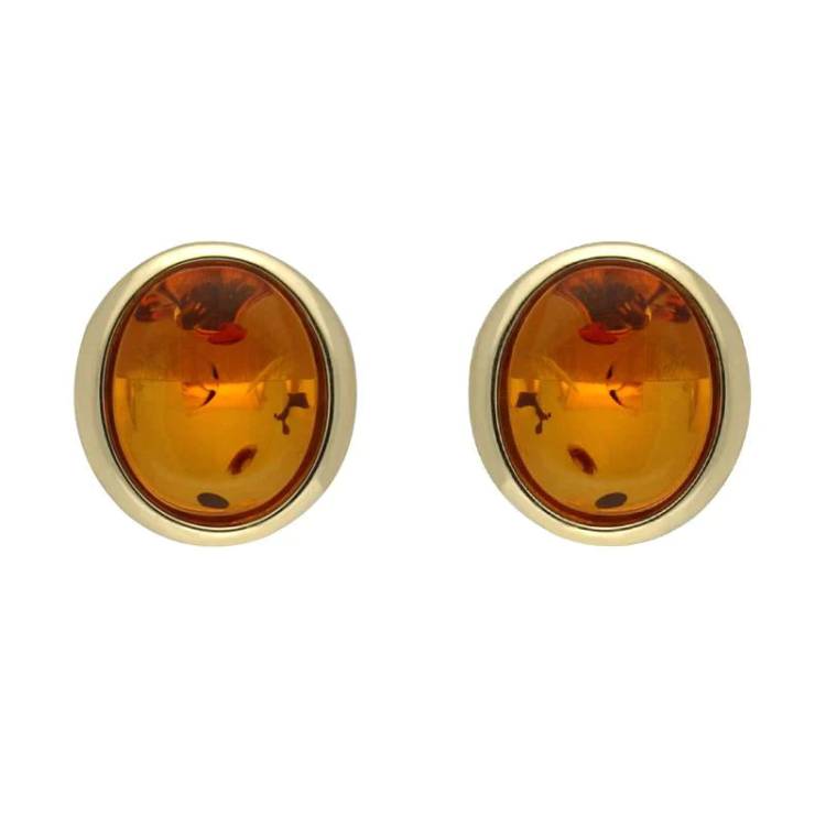 9ct Yellow Gold Amber Framed Oval Stud Earrings D