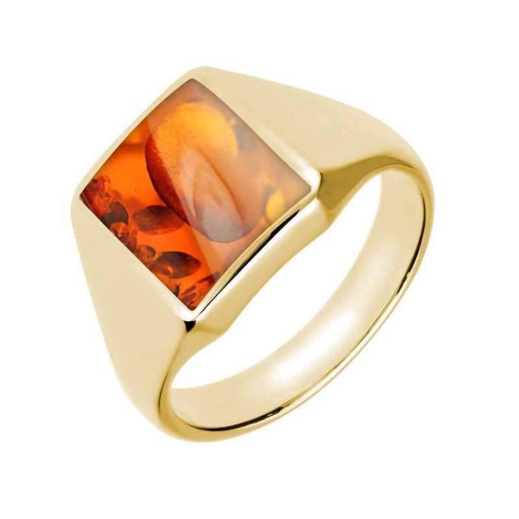 9ct Yellow Gold Amber Oblong Signet Ring