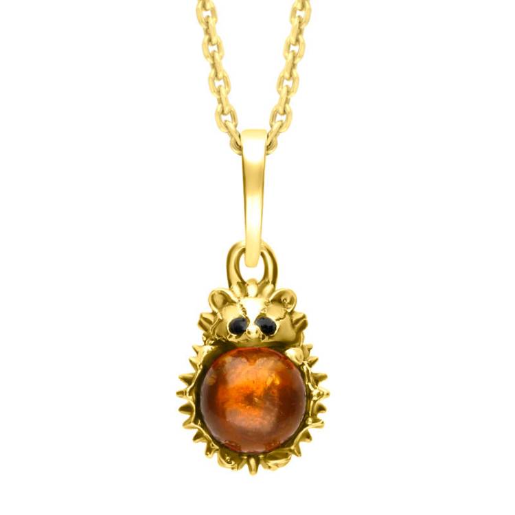 9ct Yellow Gold Amber Tiny Hedgehog Necklace - Yellow Gold