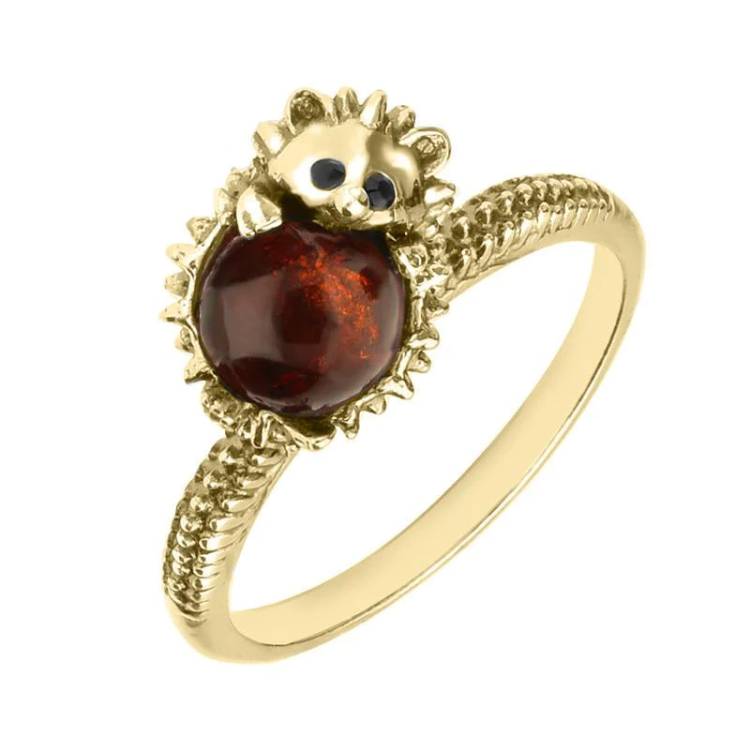 9ct Yellow Gold Amber Tiny Hedgehog Ring