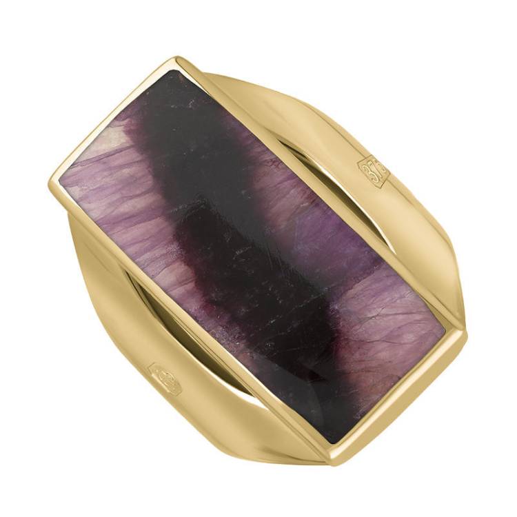 9ct Yellow Gold Blue John King's Coronation Hallmark Medium Oblong Ring - I