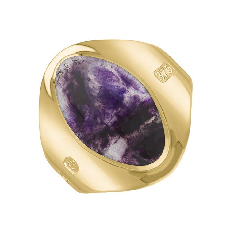 9ct Yellow Gold Blue John King's Coronation Hallmark Small Oval Ring - W