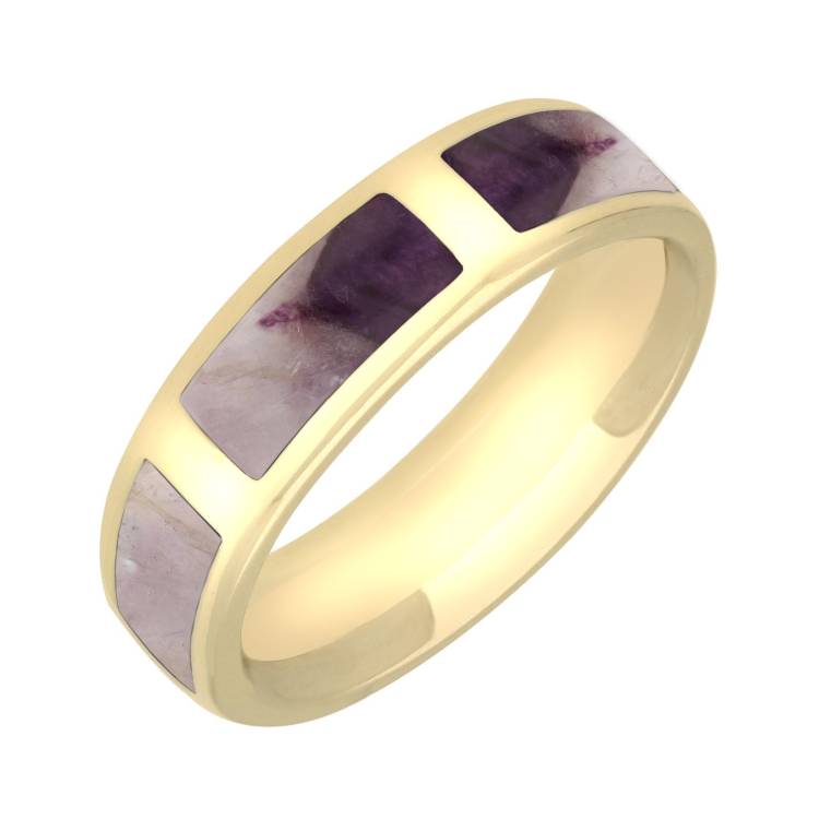9ct Yellow Gold Blue John 6mm Wedding Band Ring - Yellow Gold