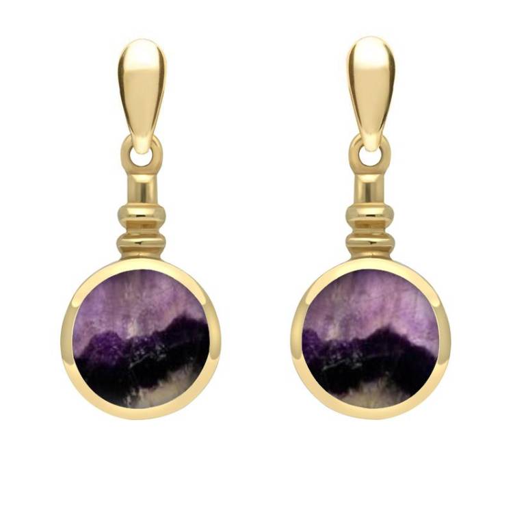9ct Yellow Gold Blue John Bottle Top Drop Earrings - Option1 Value Yellow Gold