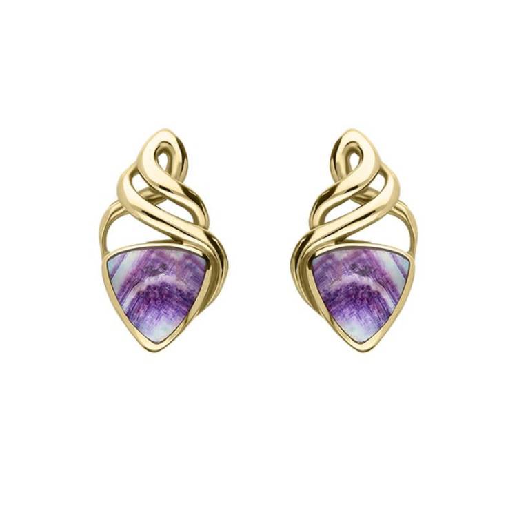 9ct Yellow Gold Blue John Celtic Triangle Stud Earrings