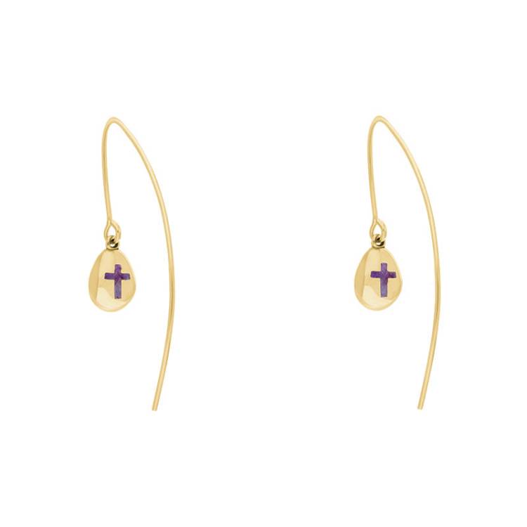 9ct Yellow Gold Blue John Cross Disc Drop Earrings - Yellow Gold