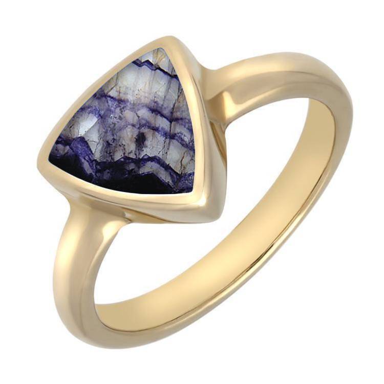 9ct Yellow Gold Blue John Curved Triangle Ring - Yellow Gold