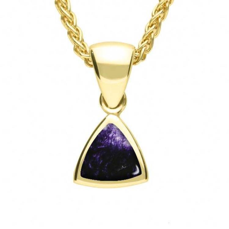 9ct Yellow Gold Blue John Curved Triangle Small Necklace - Yellow Gold