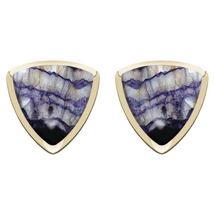 9ct Yellow Gold Blue John Curved Triangle Stud Earrings - Yellow Gold