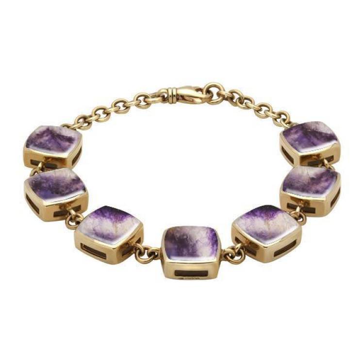 9ct Yellow Gold Blue John Cushion Bracelet - Yellow Gold