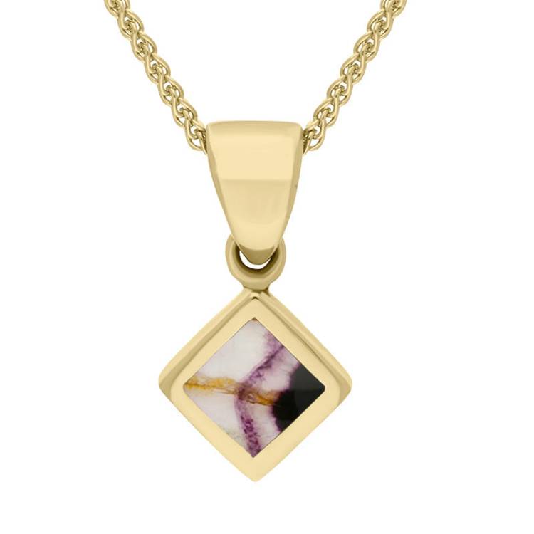 9ct Yellow Gold Blue John Dinky Square Necklace - Yellow Gold