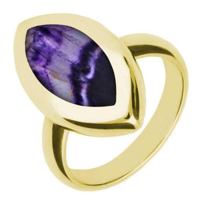 9ct Yellow Gold Blue John Framed Marquise Ring - Yellow Gold