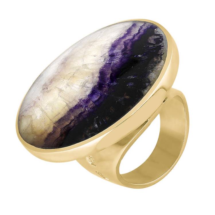 9ct Yellow Gold Blue John King's Coronation Hallmark Large Round Ring - U