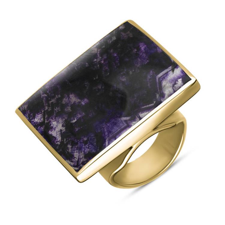 9ct Yellow Gold Blue John King's Coronation Hallmark Large Square Ring - Y