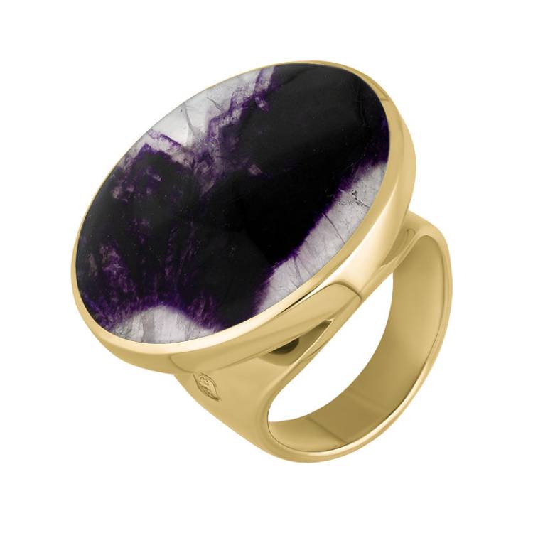 9ct Yellow Gold Blue John King's Coronation Hallmark Medium Round Ring - J