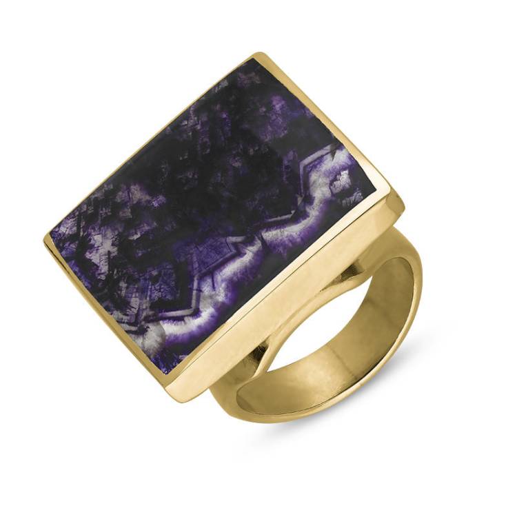 9ct Yellow Gold Blue John King's Coronation Hallmark Medium Square Ring - U