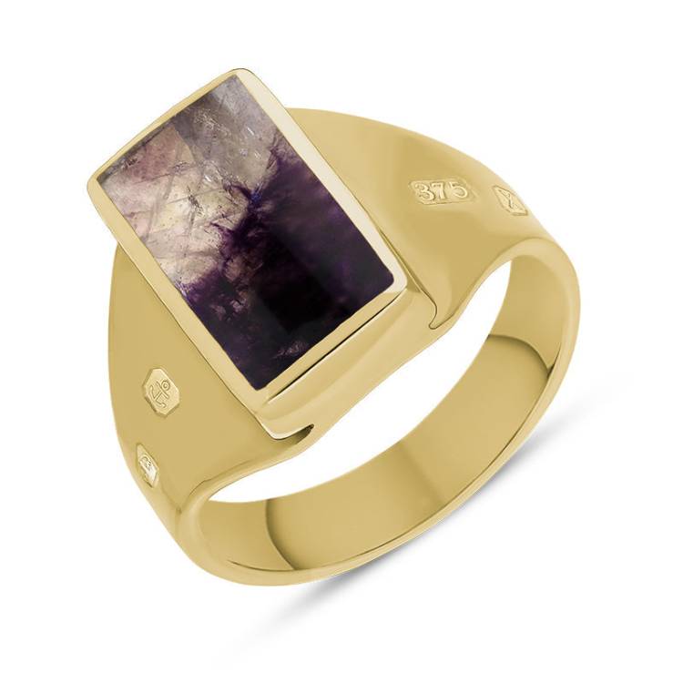9ct Yellow Gold Blue John King's Coronation Hallmark Small Oblong Ring - X