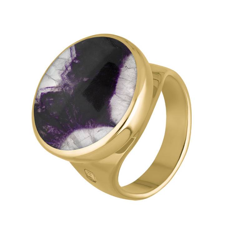 9ct Yellow Gold Blue John King's Coronation Hallmark Small Round Ring - U