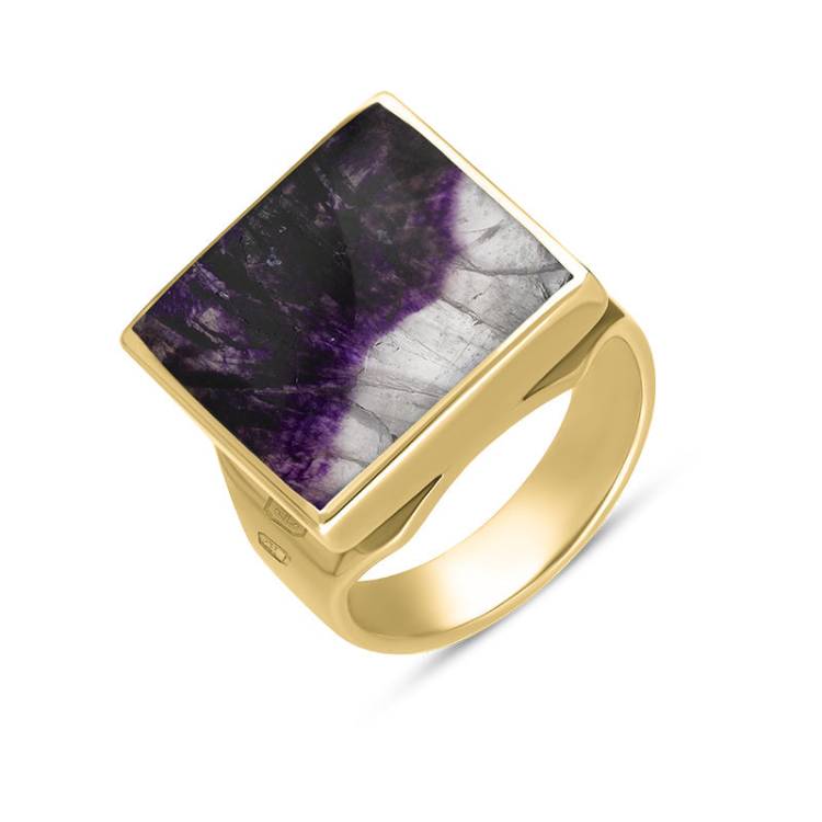 9ct Yellow Gold Blue John King's Coronation Hallmark Small Square Ring - L