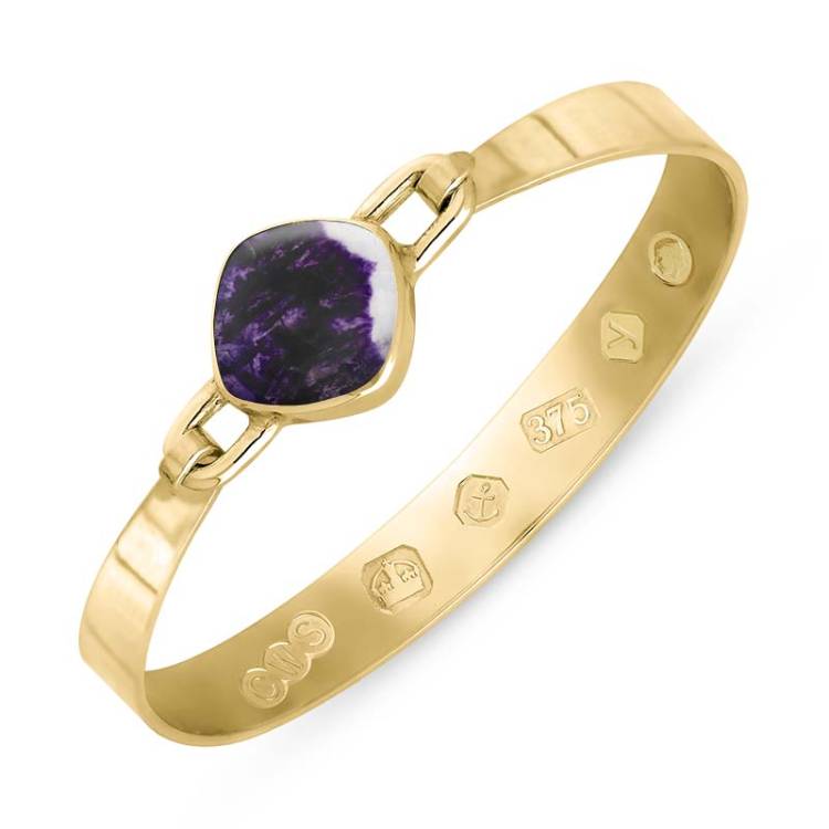 9ct Yellow Gold Blue John King's Coronation Hallmark Wide Cushion Bangle