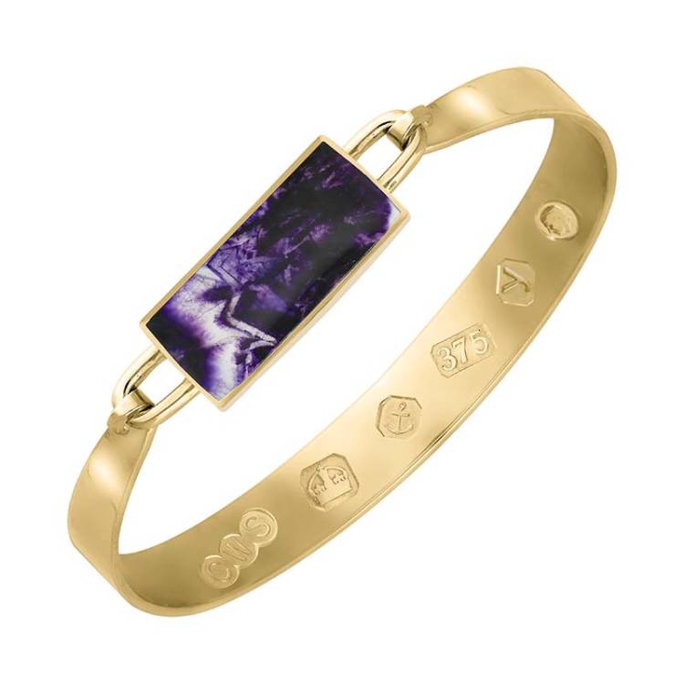 9ct Yellow Gold Blue John King's Coronation Hallmark Wide Oblong Bangle