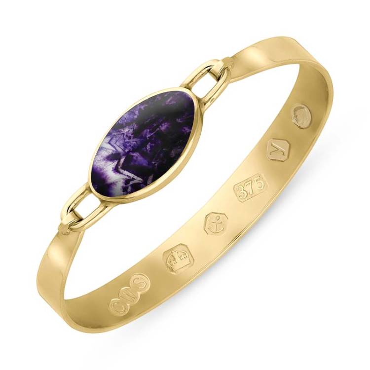 9ct Yellow Gold Blue John King's Coronation Hallmark Wide Oval Bangle