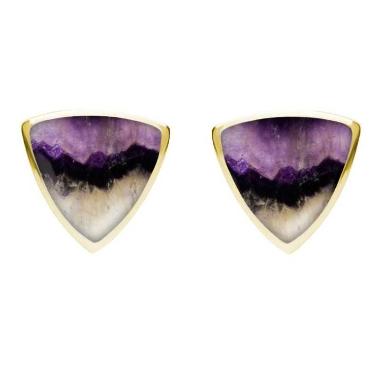 9ct Yellow Gold Blue John Large Curved Triangle Stud Earrings - Yellow Gold