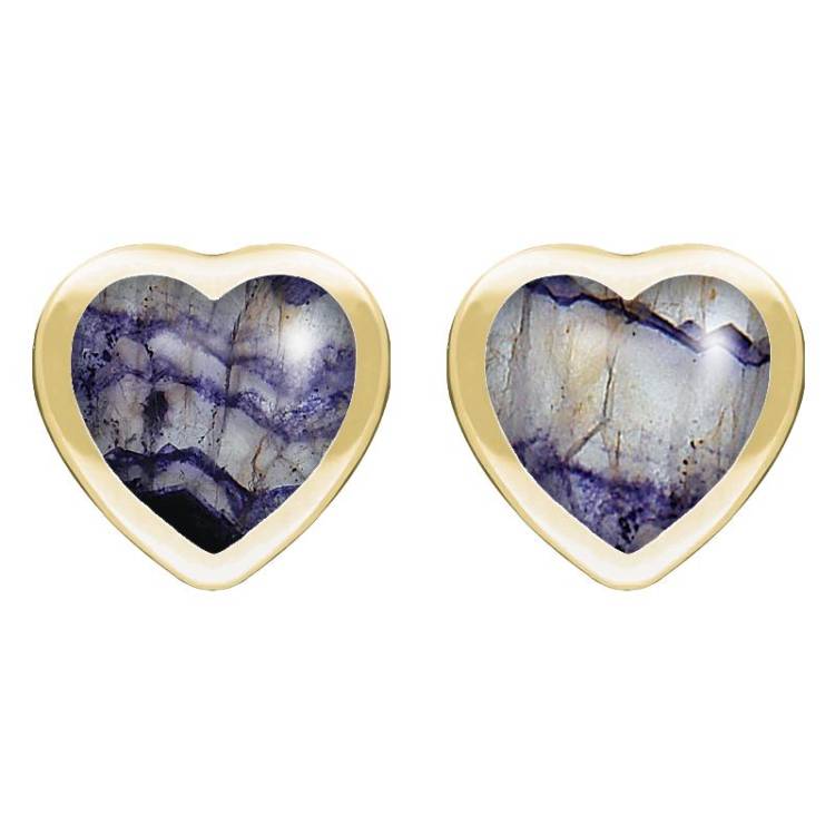 9ct Yellow Gold Blue John Large Framed Heart Stud Earrings - Yellow Gold