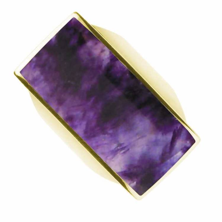 9ct Yellow Gold Blue John Large Oblong Ring - Yellow Gold
